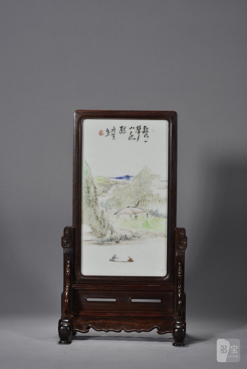 清光绪 程言浅绛彩山水瓷板 - 图2